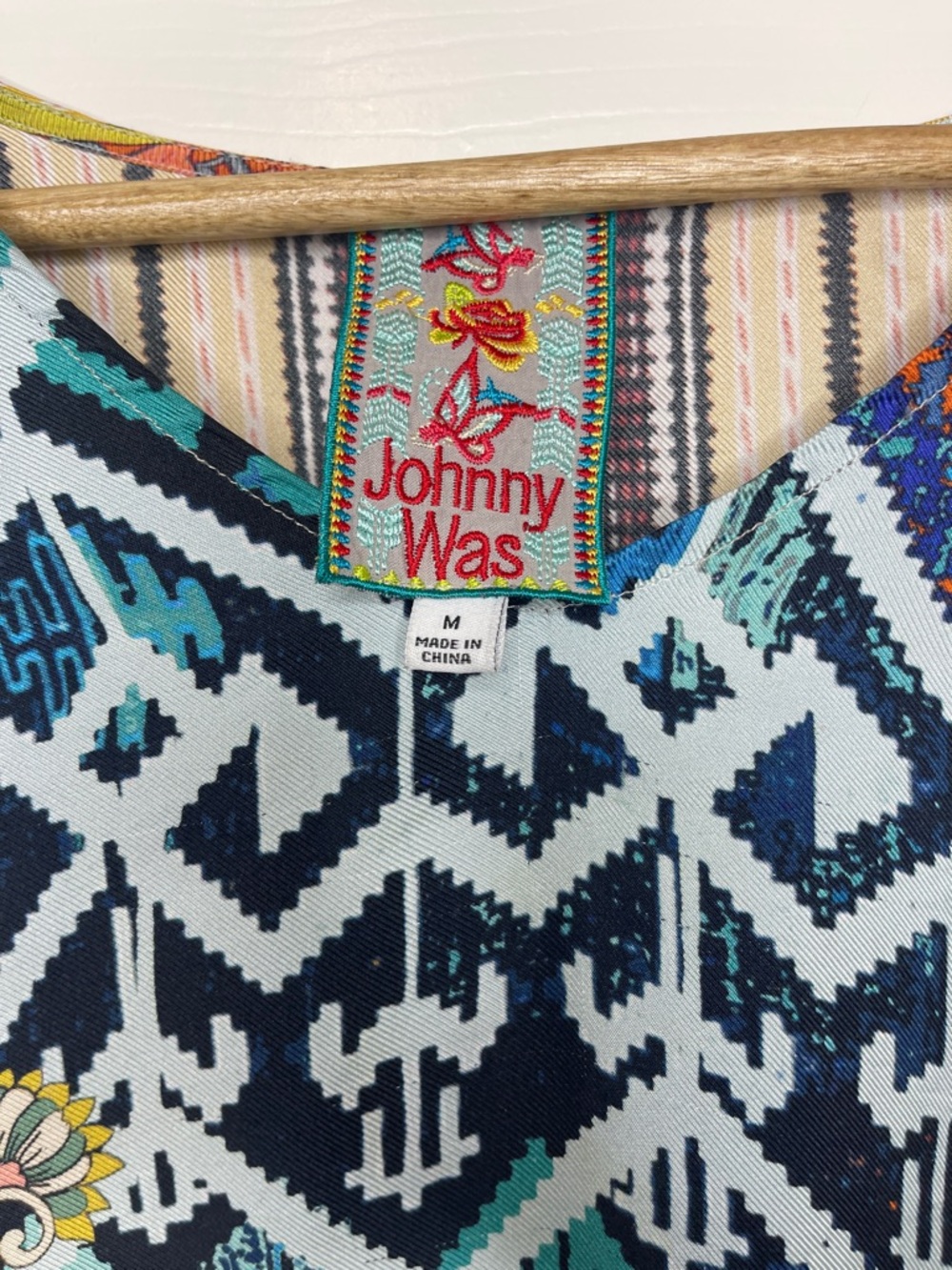 Johnny Was Silk Multicolor Floral & Geometric Boho Tunic Medium - Picture 5 of 12